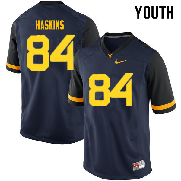 NCAA Youth Jovani Haskins West Virginia Mountaineers Navy #84 Nike Stitched Football College Authentic Jersey QQ23J34VT